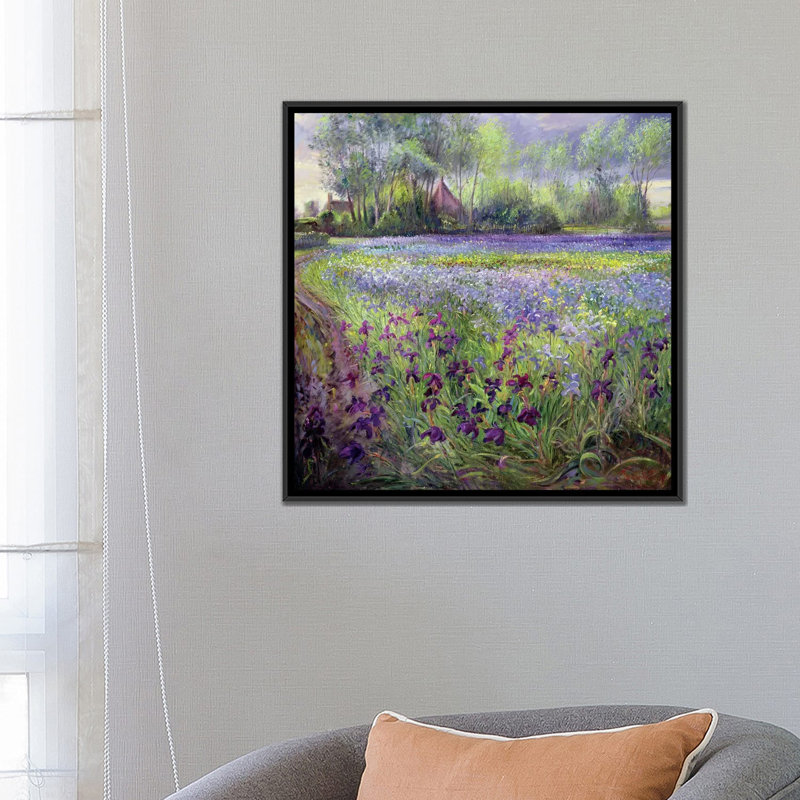 «Trackway Past the Iris Field», reproduction sur toile, H 26 po x l 26 po x P 1,5 po, Toile avec cadre noir, Pas de tapis