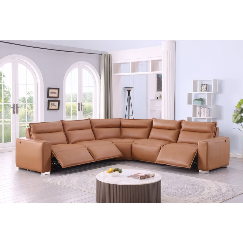 Nevada Camel Sectional Reclining, Camel Leather Match