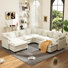 George 111.5" Modern 7 Seat Chenille L Shaped Modular Sectional Sofa With Two Ottomans