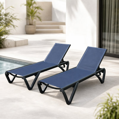 2 Piece Outdoor Patio Chaise Lounge Set with Adjustable Backrest, Smooth Rolling Wheels, All Weather Resistant Construction, Reclining Functionality for Backyard, Poolside, Deck, Balcony Relaxation, Comfortable Seating for Outdoor