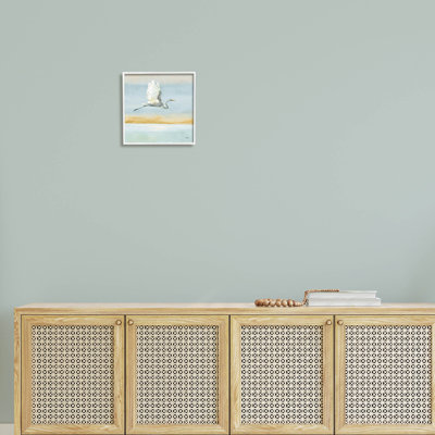 Egret Bird Flying Ocean Breeze White Framed Giclee Texturized Wall Art by Julia Purinton