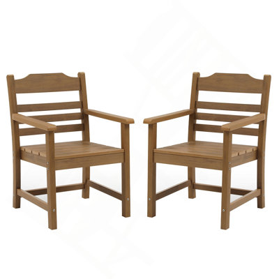 Chaise de salle à manger de patio avec ensemble de 2 accoudoirs, matériau en bois massif imitation grain de bois