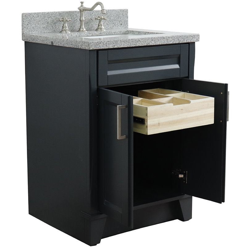 25'' Single Bathroom Vanity with Granite Top, Gray