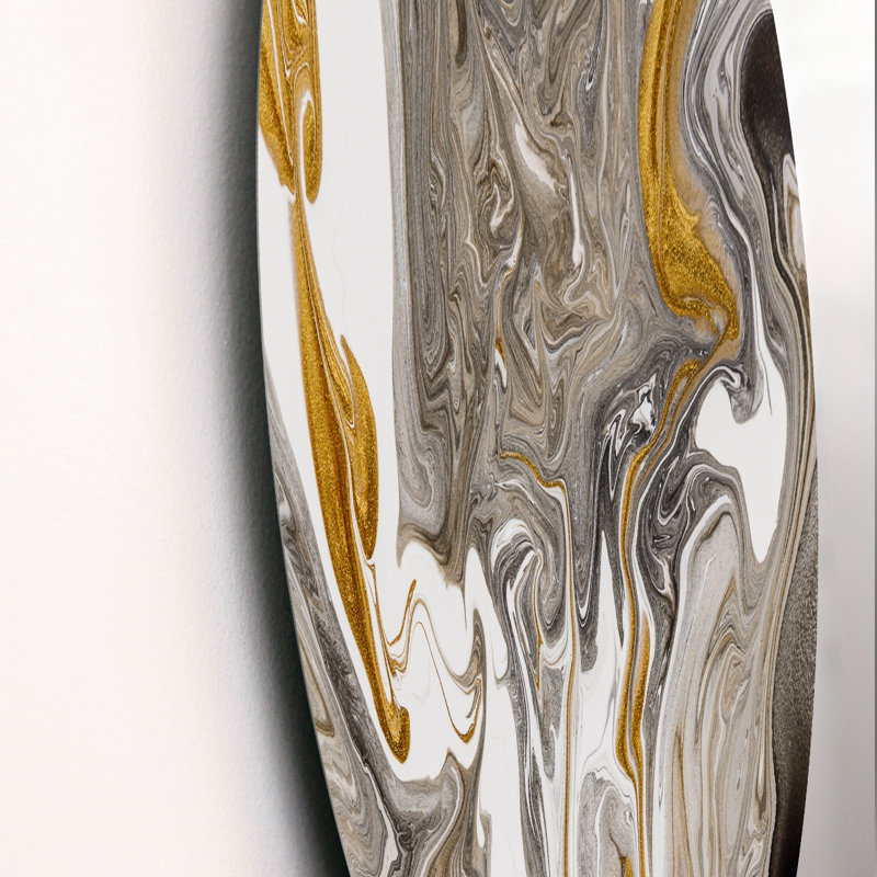 Vagues marbrées dorées et grises - cercle moderne en métal, H 23 po x l 23 po x P 1 po