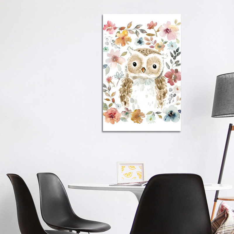 «Flowers and Friends Owl» par Carol Robinson, reproduction d'art sur toile tendue, H 18 po x l 12 po x P 1,5 po