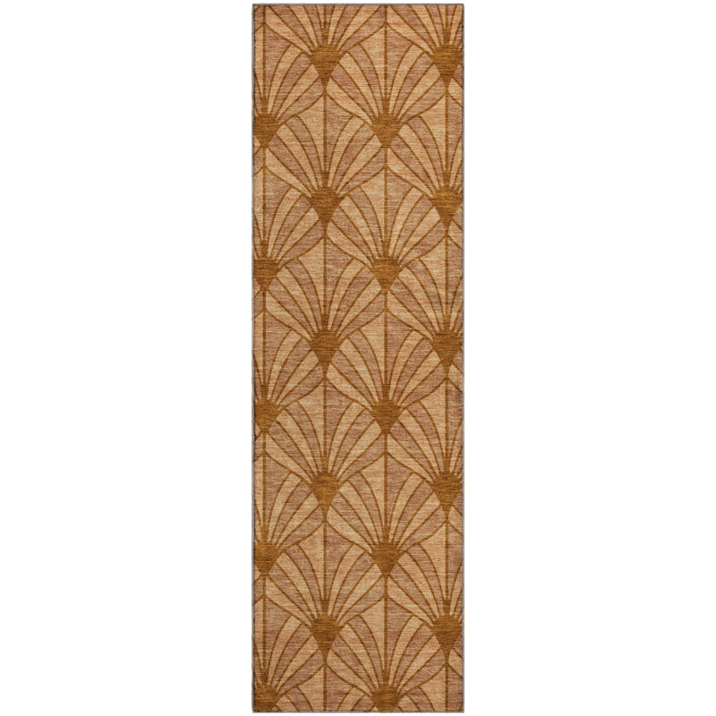 Premium Machine Washable Mayfield AMF2426 Striped Rug, 2'3" x 7'6" Runner, Paprika