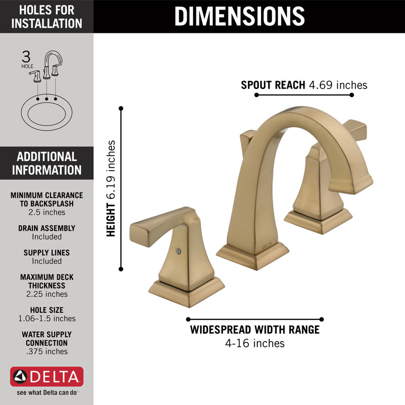 Robinet pour salle de bain Dryden, or brossé, 3 trous, 8 pouces, robinet à deux poignées pour meuble-lavabo, ensemble de drain en métal à poussoir, bronze champagne