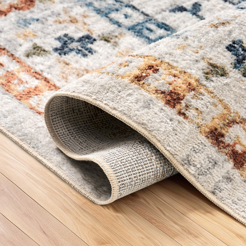 Medallion Foldable Washable Area Rug – Yellow/Blue, Rectangle 6' x 9'