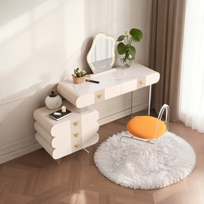 35.43"Minimalist Modern Cream Wooden Floating Vanity Set with Storage