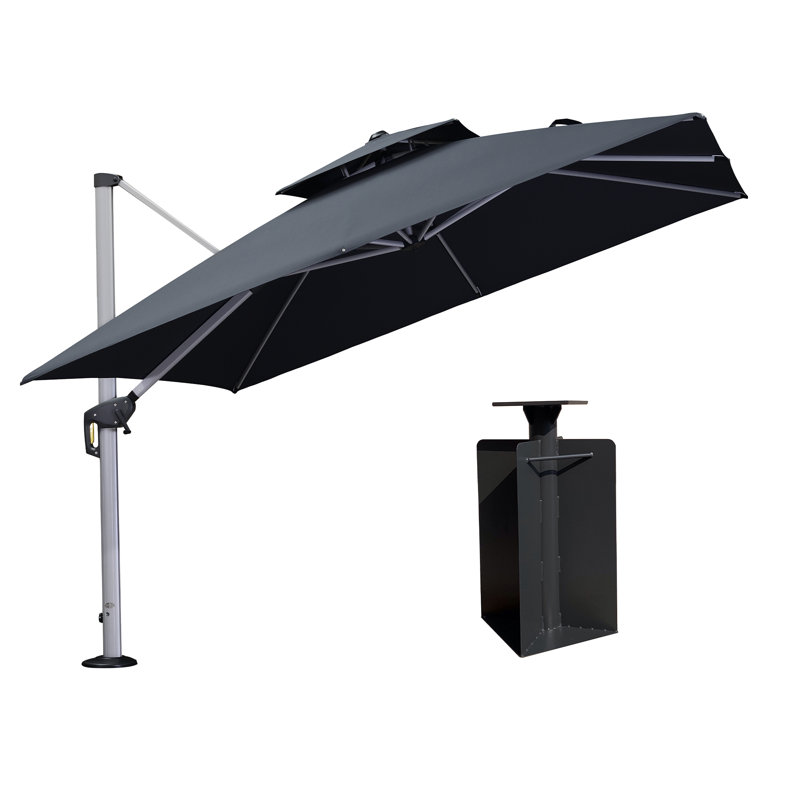 10' Square Cantilever Umbrella With Base In Ground, Gray