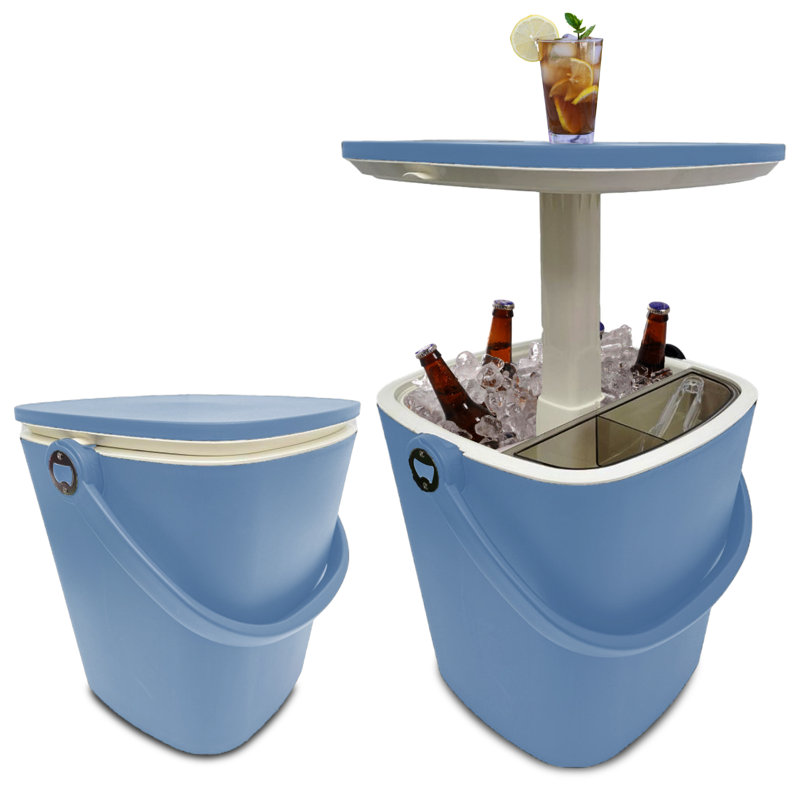 Seau à glace extérieur Olilawn pour les fêtes, table de glacière avec couvercle relevable, Bleu