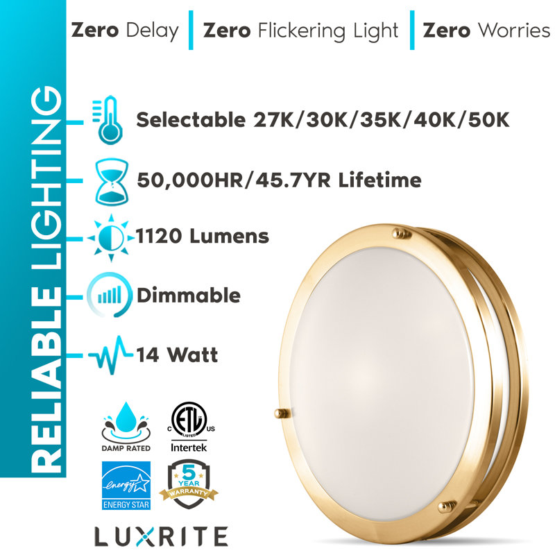 Eryx Acrylic LED Flush Mount Ceiling Light, 12" H x 12" W x 3.3" D, Gold