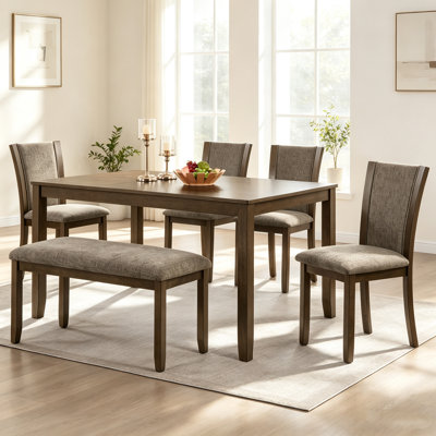 6-Piece Dining Table Set with Bench and Chairs, Wooden dining table set for 6 people, Farmhouse Rustic Style 6 Person Dining Table Set for Dining Room
