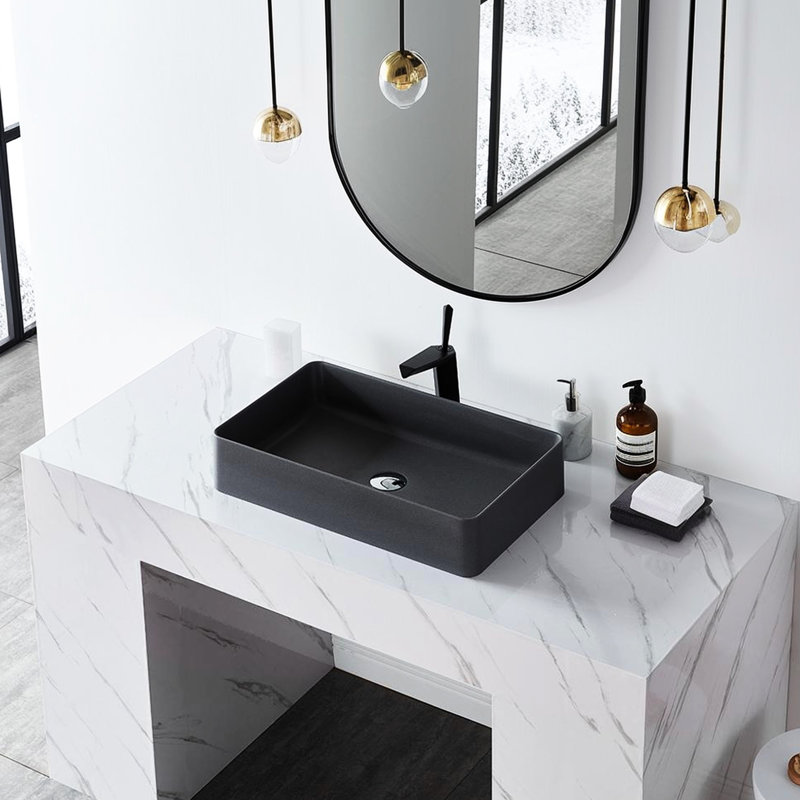 Luxury Bathroom Vessel Sink - Matte Gray Quartz, 20.1"L X 14.4"W 4.8"H, High Design Modern Art Quartz Gray, 20.1"X14.4"X4.8", And