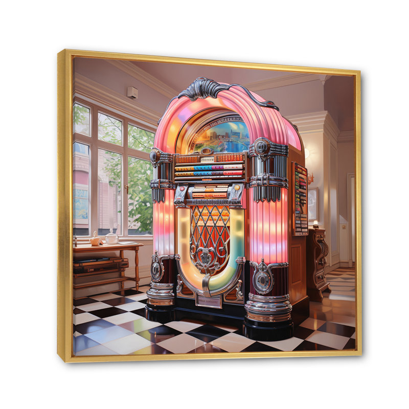 Juke-box rose Harmony Haven II - imprimé, H 30 po x l 30 po x P 1 po, Cadre flottant doré