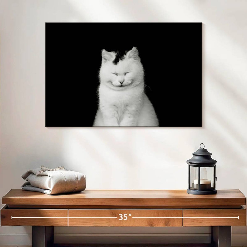 Brampt Delighted White Cat, 16" H x 24" W