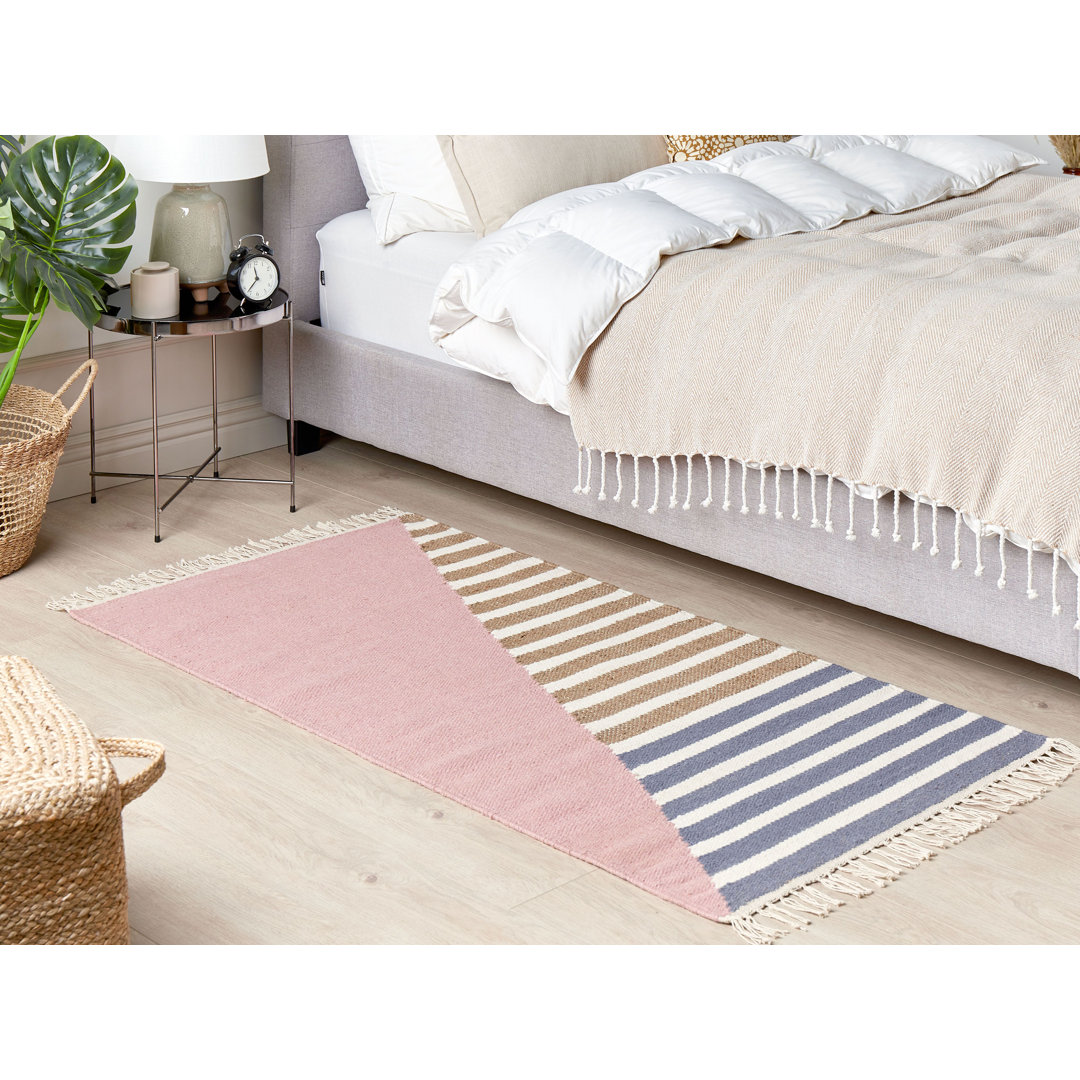 Teppich Lotario aus Wolle in Rosa/Beige/Blau