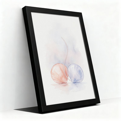 Aquarelle sur toile, coquillages roses et bleus