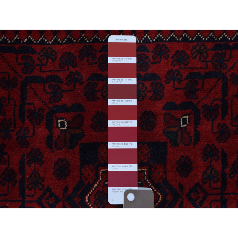 Tapis oriental rouge à motif géométrique en laine noué à la main 3 pi 3 po x 4 pi 8 po 62FA6B59A72548A0B57307B53EC232E9