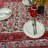 Block Print Cotton Floral Tablecloth White Red-1175566598
