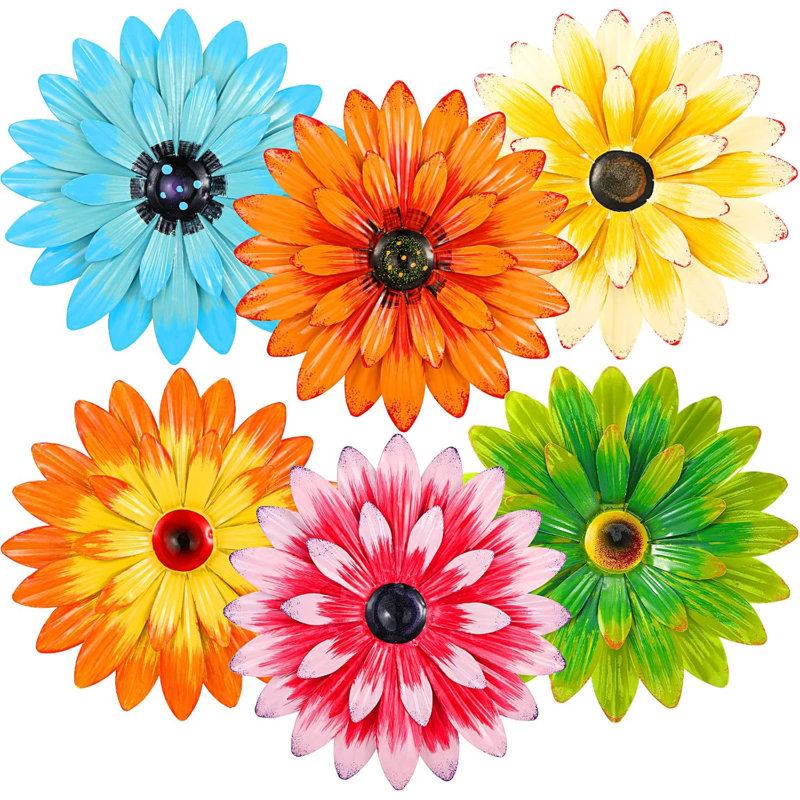 6 pièces de décoration murale marguerite en métal 3D