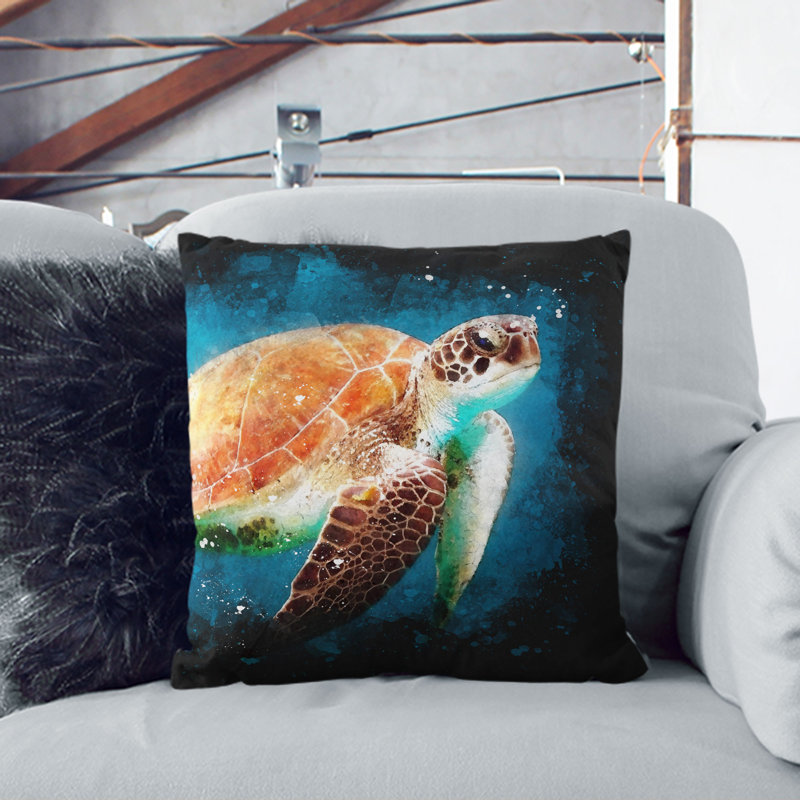 Sea Turtle in the Blue Ocean Cushion with Filling, 55cm H x 55cm W x 20cm D