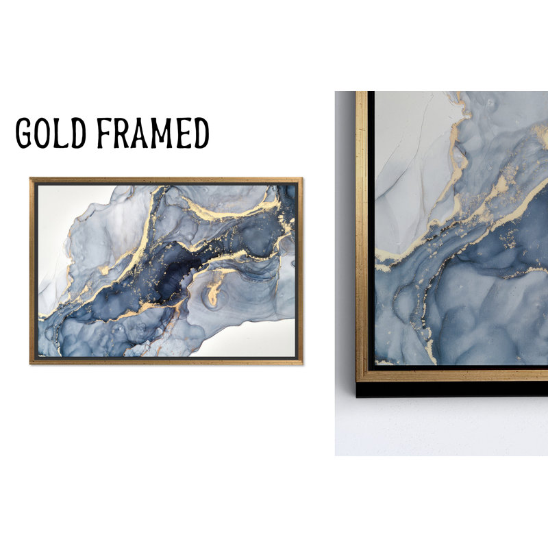 Élégante œuvre d'art moderne sur toile imprimée abstraite - bleu et or, toiles 1P, 47,3 po H x 102,4 po l