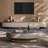 Modern Oval Coffee Table with Sapphire Top and Leather Veneer drawer, Base