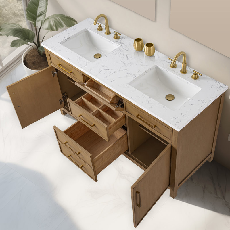Reajean 60" Double Vanity, Caramel/Brushed Bronze