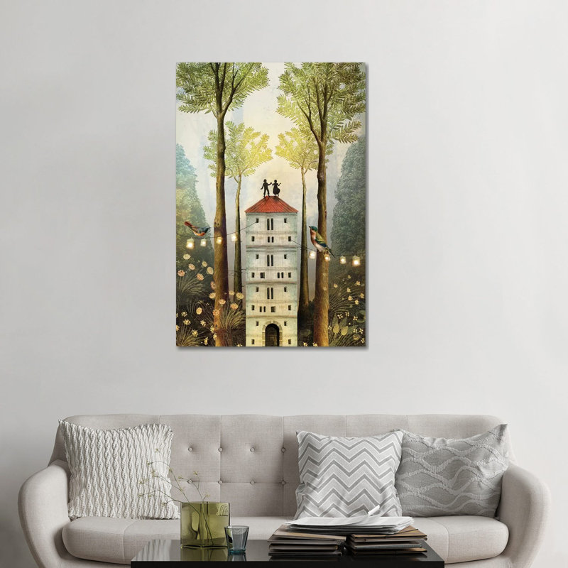 «Four of Wands» par Catrin Welz-Stein - impression d'art graphique, Pas de tapis, H 48 po x l 32 po x P 1,5 po, Toile tendue