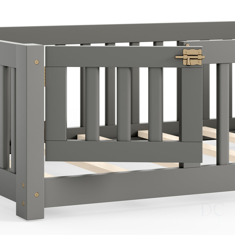 Lit simple avec garde-corps et porte pour enfants, Lit simple, Gris