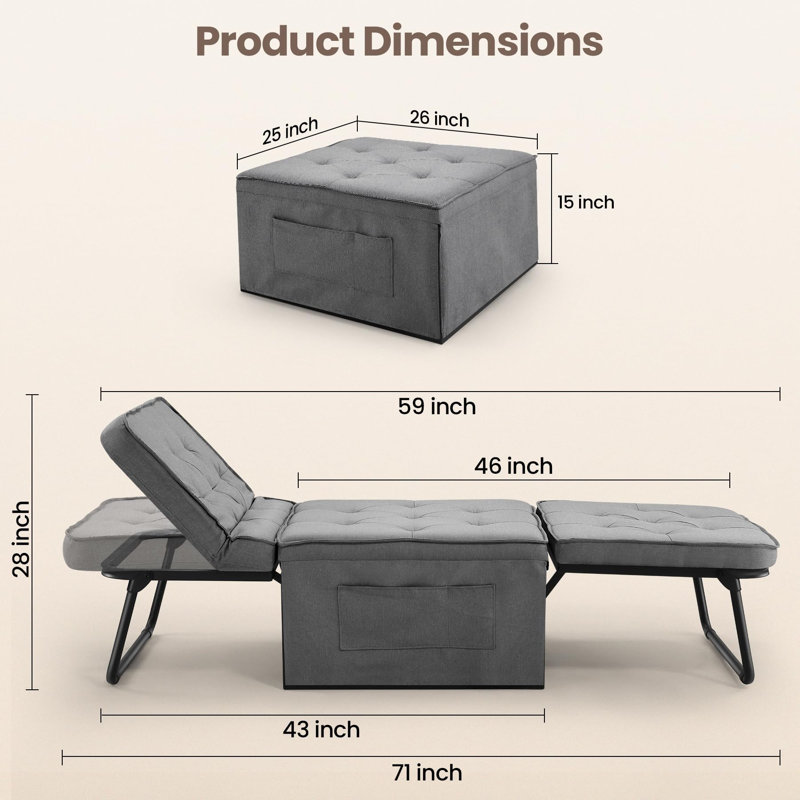 4 In 1 Multi-Function Sleeper Sofa, Gray