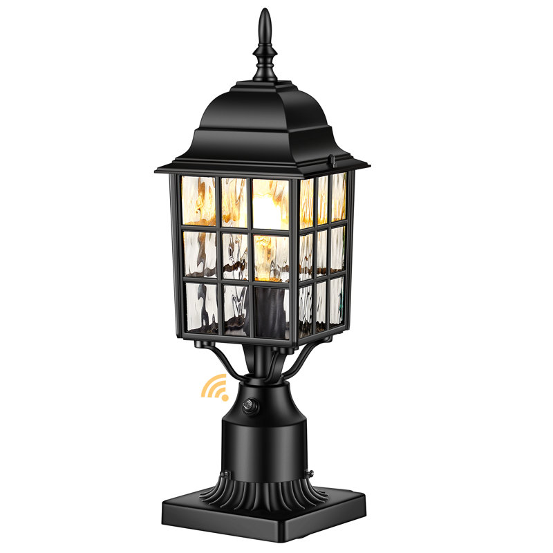 Lampadaire moderne noir avec base de montage, lampadaire extérieur imperméable avec verre trempé