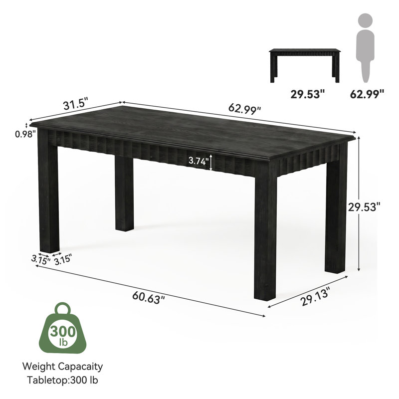 63-Inch Solid Wood Computer Desk, Large Home Office Desk with Sturdy Wooden Legs, Rustic Computer Office Table for Writing, Reading, Study, Brown