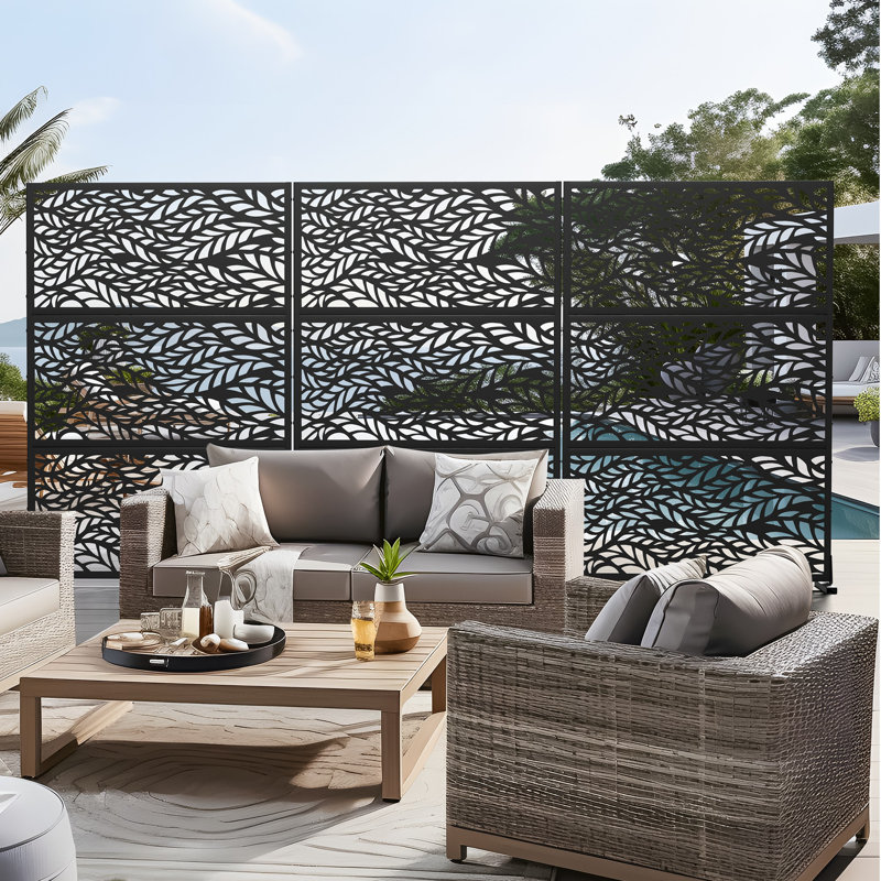 Freestanding Steel Privacy Screen Fence Panels Metal Trellis Outdoor Divider for Patio, Balcony, Backyard, Pool, Indoor Room