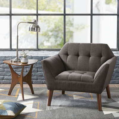 Méridienne Mid-Century moderne avec capitonnage à boutons et finition pacane, parfaite pour le confort et le style de tout salon.