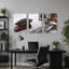 Mini Cooper rouge avec sapin sur fond de neige - Ensemble de 3 toiles murales-948207097