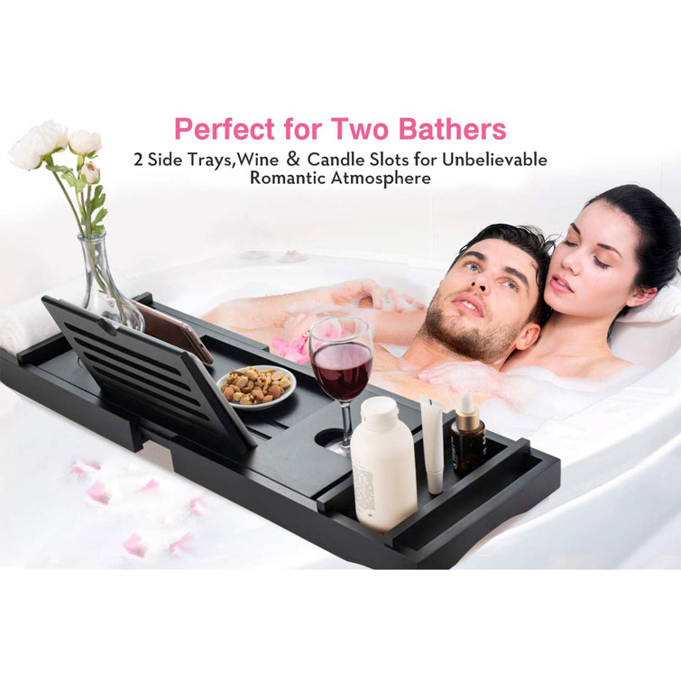 Expandable Bathtub Tray Spa Tub Organizer Rack Food Wine Book