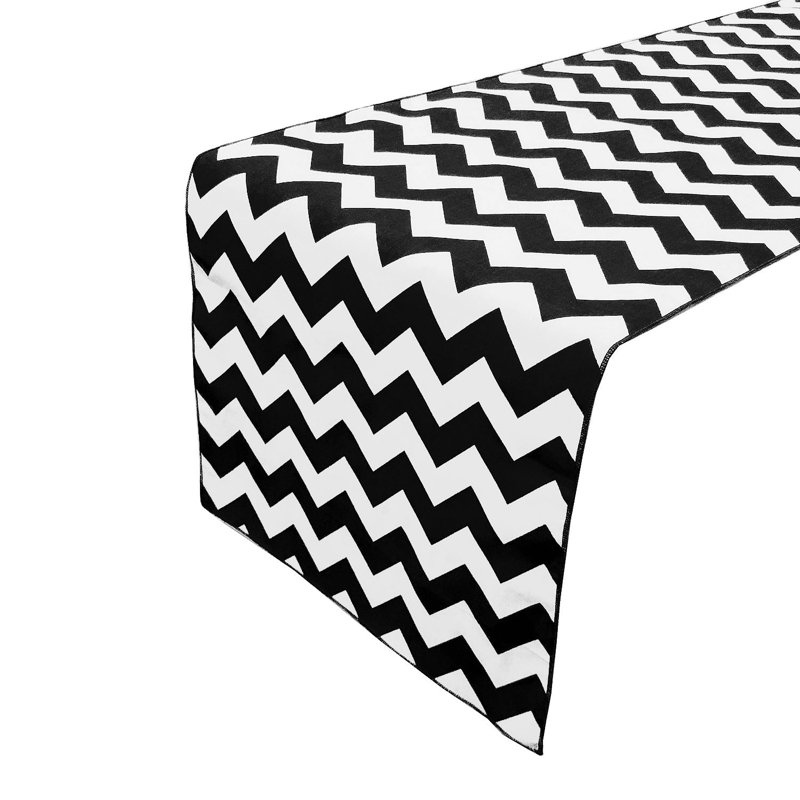 Chevron Print Table Runner, 12" W x 72" L, Black