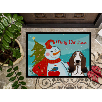 Tapis de porte pour l’extérieur anti-dérapant bonhomme de neige avec basset hound