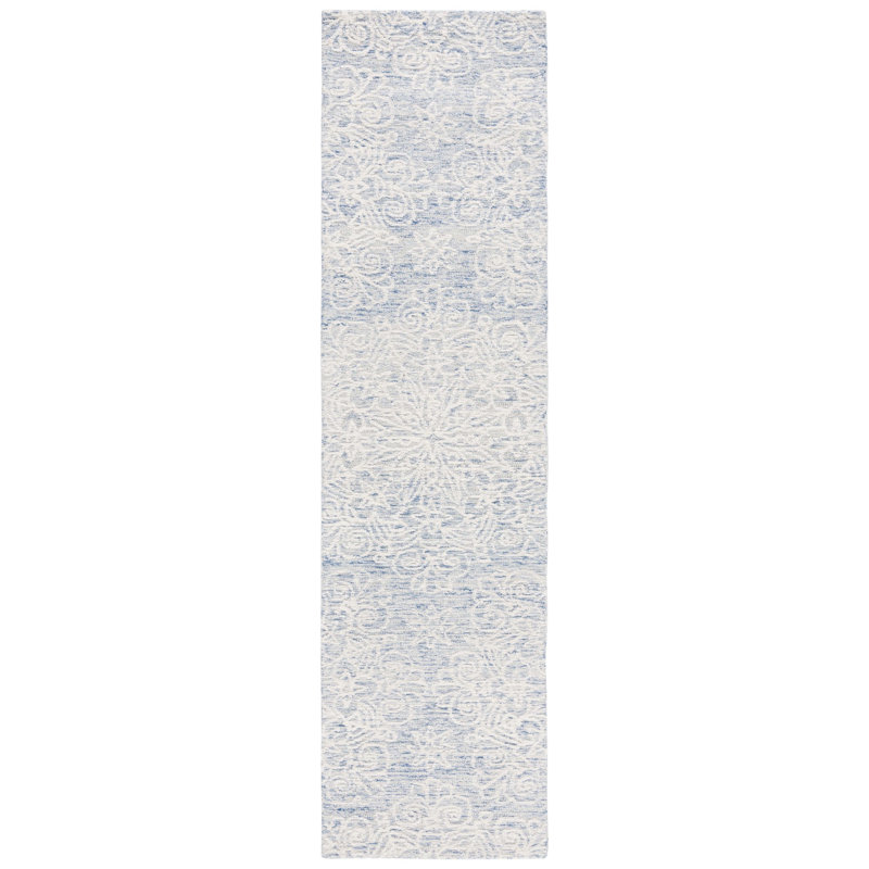 Gosha Hand Tufted Wool/Cotton with Cotton Backing Floral Rug in Blue/Ivory, Runner 2'3" x 9'