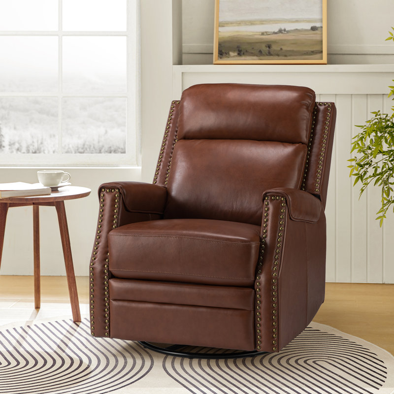Atascosa 30" Wide Genuine Leather Swivel Power Recliner with USB Port, Brown
