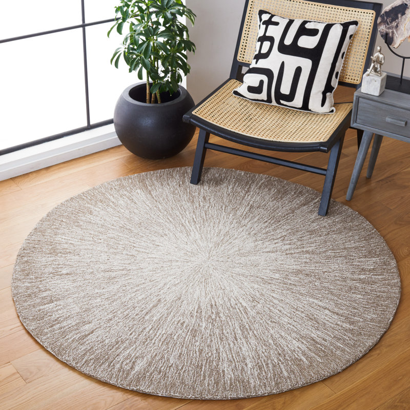 Faustus Abstract Handmade Tufted Wool Taupe Area Rug, Round 5'