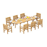 8 Seats 9 Pcs Grade-A Teak Wood Dining Set: 118" Double Extension Oval Table And 8 Devon Arm Chairs #11DV2608