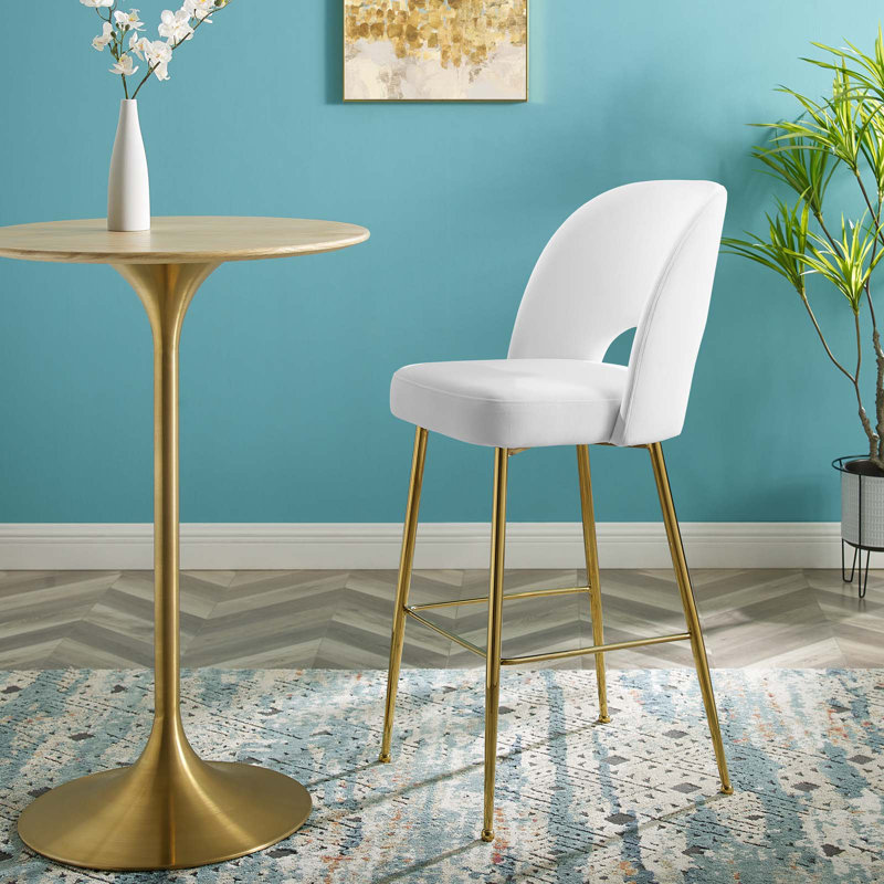Tabouret de comptoir en velours gris anthracite Rouse Performance, Or, Blanc, Petit tabouret (siège d'une hauteur de 20 po)