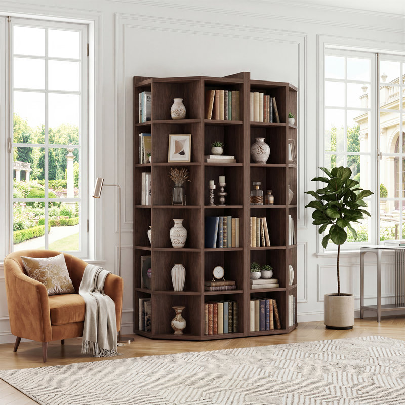 Modern Bookshelf, Storage Bookcase, Walnut, 55" H