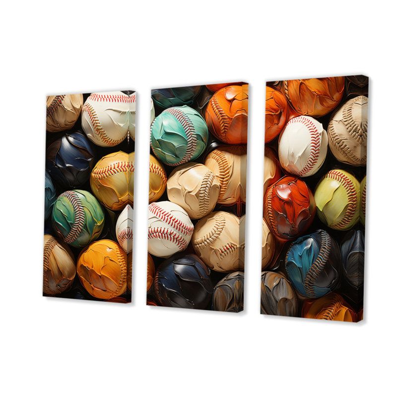 " Baseball Collage I " 3 - Pieces, 28" H x 36" W x 1" D