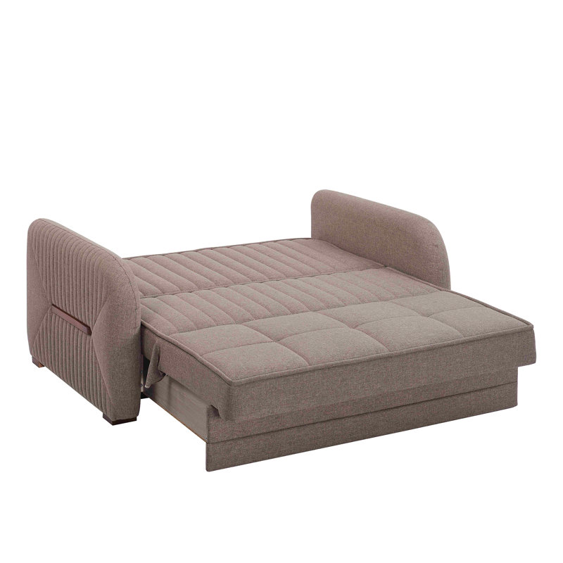 Causeuse convertible rembourrée avec rangement, tissu chenille, Beige