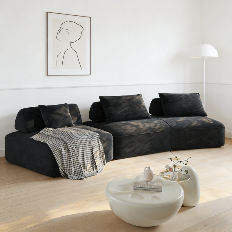 Boneless Modern Oversized Modular Sectional Sofa Set, Black