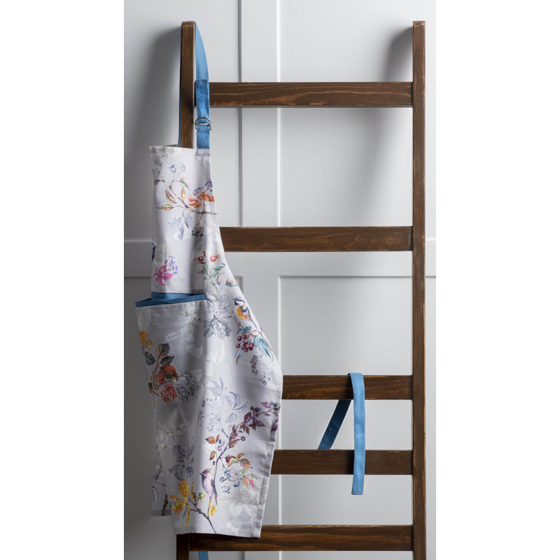 Equinoxe Floral Cotton Bib Apron, Gray/Blue